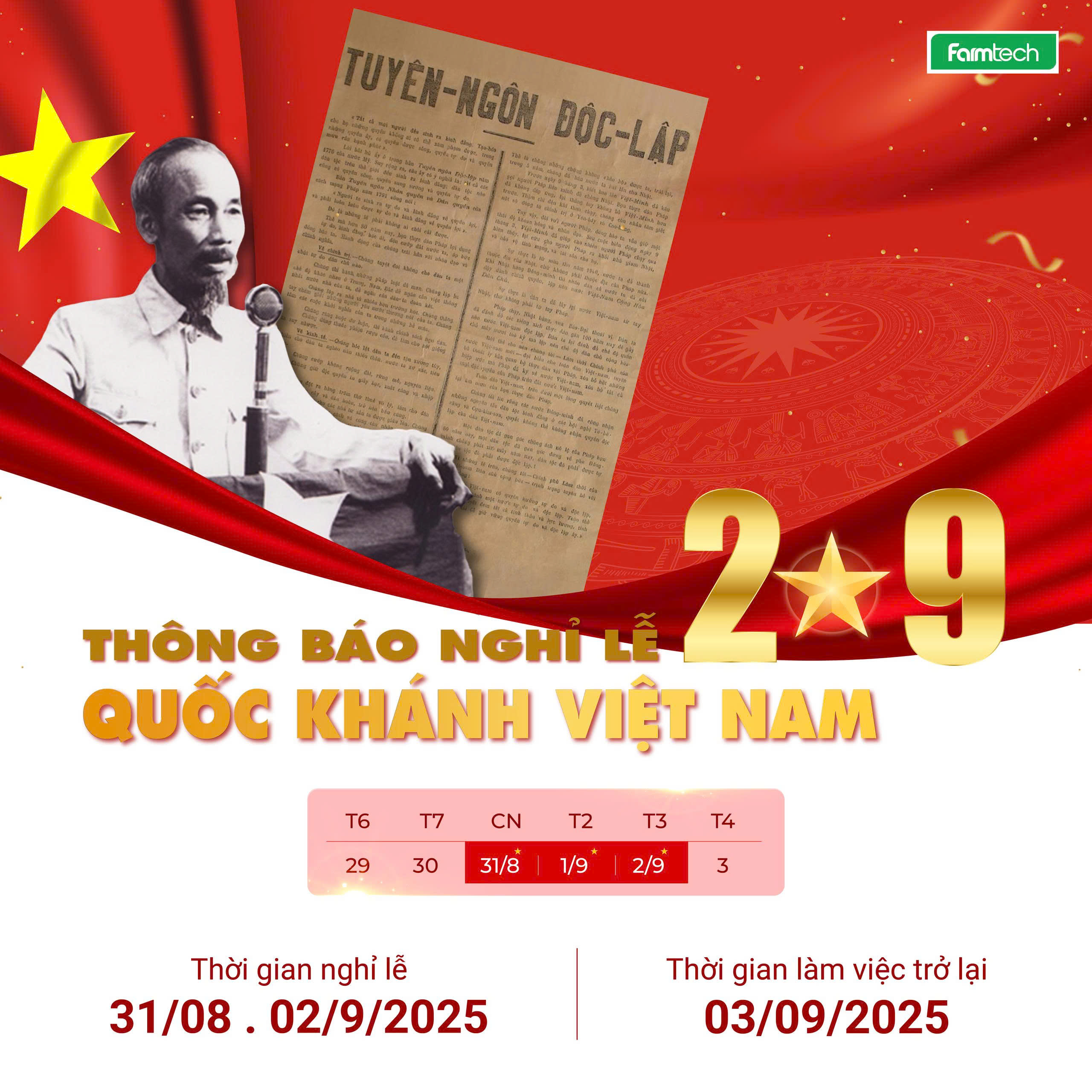 THÔNG BÁO NGHỈ LỄ QUỐC KHÁNH 2/9 – KỶ NIỆM 80 NĂM